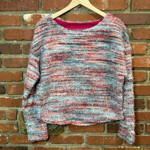 Anthropologie women's size medium long sleeve sweater cozy soft pink multi color